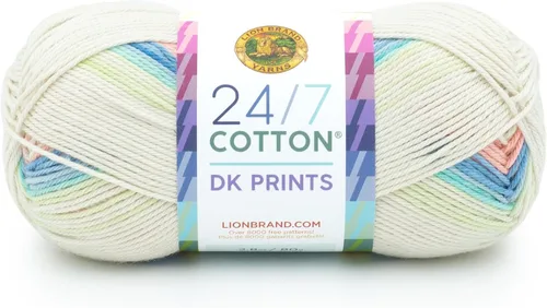 Miniatura 25 de Lion Brand Yarn Estampados DK de algodón 24/7, hilo para tejer, ganchillo y manualidades, azul, paquete de 1 Cotton Yarn for Knitting, Crochet