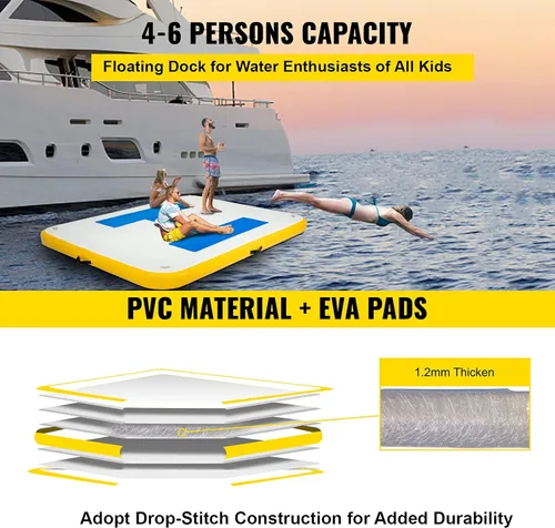 Miniatura 4 de Happybuy Muelle flotante inflable, plataforma de muelle inflable con bomba de aire eléctrica y bolsa de almacenamiento, balsa de plataforma estable