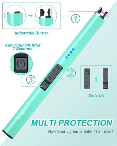 Miniatura 5 de Encendedor recargable Encendedores de velas eléctricos de plasma de arco sin llama a prueba de viento USB Encendedor Multi-Seguridad Protección Azul