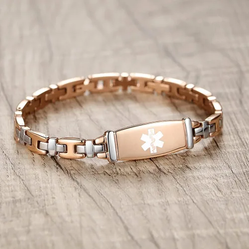 Miniatura 13 de LinnaLove Lady Medical Alert - Pulseras médicas de acero inoxidable para mujer, 7.5 pulgadas