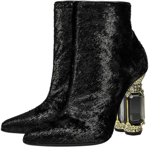 Miniatura 57 de FSJ Botas de tacón alto con punta puntiaguda para mujer, con tacón alto, con cremallera lateral brillante, estilo casual, para uso diario, zapatos
