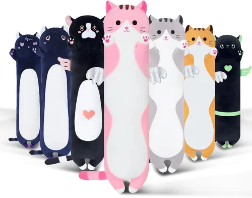 Miniatura 10 de Almohada larga de gato para niños, lindos regalos de animales de peluche para niñas, juguete de gato de felpa larga para cumpleaños, almohada suave