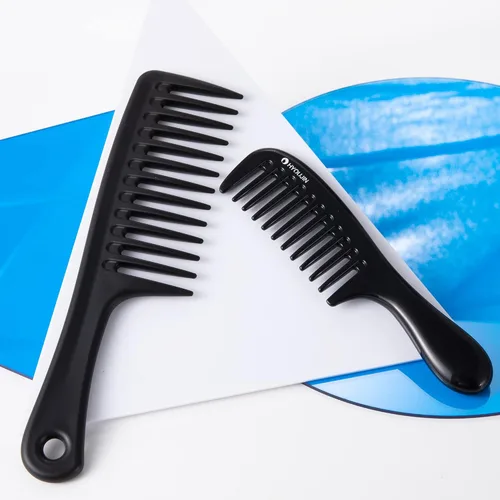 Miniatura 8 de HYOUJIN - Juego de dos peines grandes de dientes anchos, peines desenredantes para ducha, para cabello húmedo o seco, cepillo de peinado para Negro