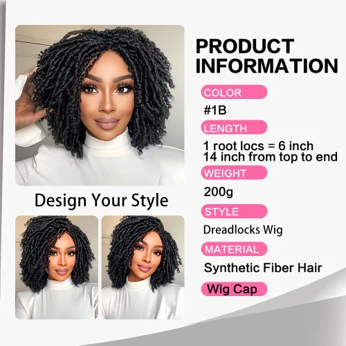 Miniatura 3 de Pelucas de rastas cortas de 6 pulgadas para mujeres y hombres negros con clips, pelucas sintéticas trenzadas de imitación afro trenzadas, rastas