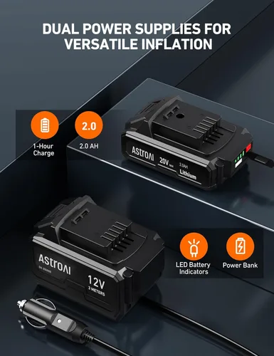 Miniatura 5 de AstroAI C2 Inflador de Neumáticos Inalámbrico Compresor de Aire 20V Batería Recargable 160PSI Bomba de Aire Portátil con Adaptador de Corriente
