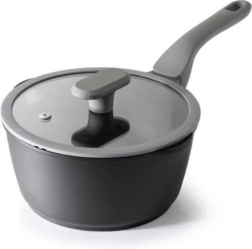 Miniatura 10 de PRICUSIS Cacerola antiadherente de cerámica con tapa, olla no tóxica de 1.3 cuartos de galón con boquillas de vertido, totalmente revestida, 100%