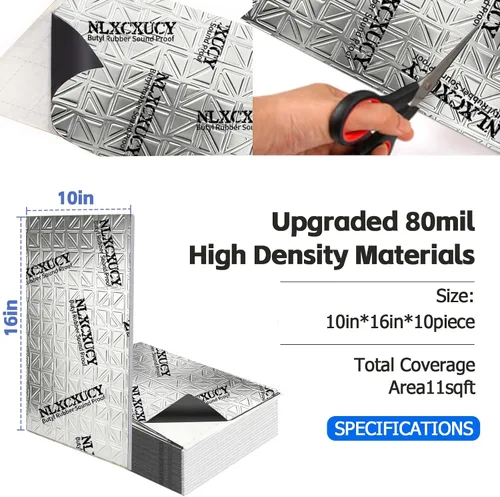 Miniatura 2 de NLXCXUCY 10 Piezas 80mil (2mm) 11 pies cuadrados (1 m²) Alfombrilla de Amortiguación de Sonido para Auto, Aislante de Sonido Automotriz de Butilo