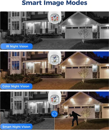 Miniatura 4 de Hiseeu - Cámara de seguridad de doble lente con bombilla, inalámbrica, WiFi 2.4GHz, 10X Zoom PTZ, cámara de seguridad impermeable con enchufe