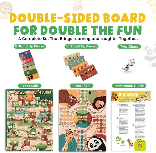 Miniatura 3 de Juegos de mesa de madera 2 en 1 para niños y familias – Juego de mesa Ludo de madera premium y juego de mesa de serpientes y escaleras Juego