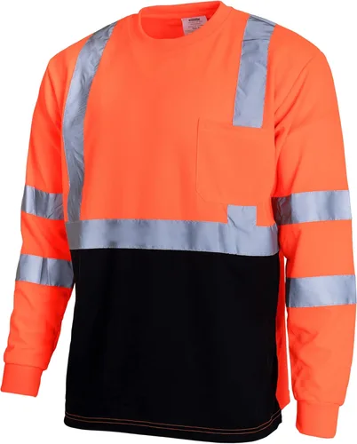 Miniatura 6 de JORESTECH Camiseta de seguridad de manga larga de alta visibilidad, cumple con ANSI/ISEA 107 Tipo R Clase 3, diseño inferior negro, cinta