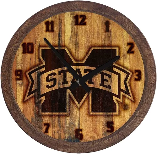 Miniatura 140 de The Fan-Brand NCAA Oklahoma Sooners: Reloj de pared con parte superior de barril de imitación para decoración de bar, decoración de fiesta