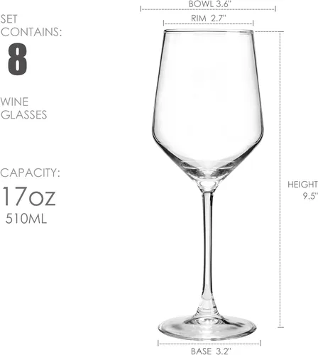 Miniatura 2 de YANGNAY Copas de vino (Juego de 8, 17 Oz), Copas de vino transparentes para vino tinto, Borde liso, Aptas para lavavajillas