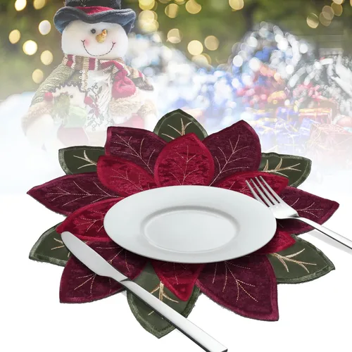 Miniatura 2 de OWENIE Juego de 4 manteles individuales de Navidad, manteles individuales de Pascua con tela de terciopelo bordada y apliques, manteles individuales