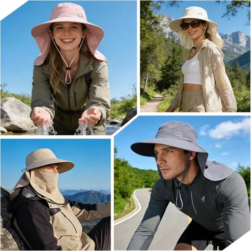 Miniatura 6 de Rosoz - Sombrero de sol para hombres y mujeres con solapa para el cuello, ala ancha, UPF50+, sombrero de pesca con cubierta facial desmontable