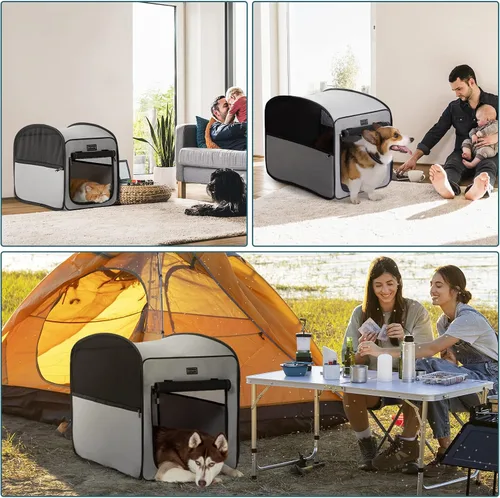 Miniatura 7 de Petsfit Jaula plegable para perros, jaula de viaje para gatos y cachorros, jaula pequeña emergente para mascotas para interiores y exteriores, Gris