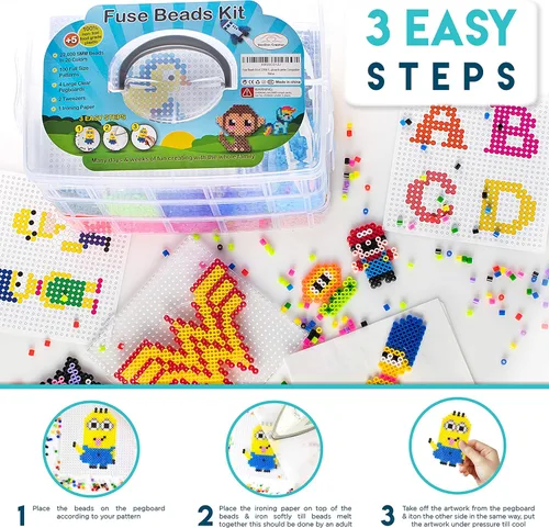 Miniatura 5 de Kit de cuentas fusibles XXL, cuentas derretidas para manualidades de niños Kit de cuentas de hierro para niños - fusibles de cuentas de clavijas