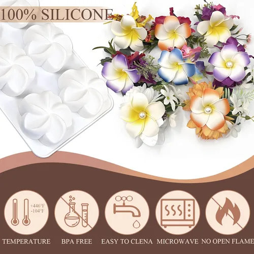 Miniatura 3 de Frangipani Flowers - Molde de silicona para chocolate, moldes de mousse de plumeria para hornear, 2 paquetes de 12 cavidades de 8.6 x 5.5 x 0.94