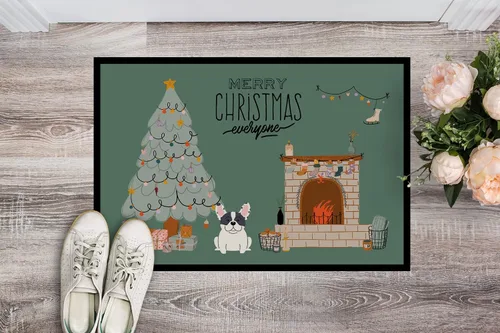 Miniatura 2 de Caroline's Treasures CK7574MAT Piebald French Bulldog Christmas Everyone - Felpudo de 18 x 27 pulgadas, tapete para puerta delantera