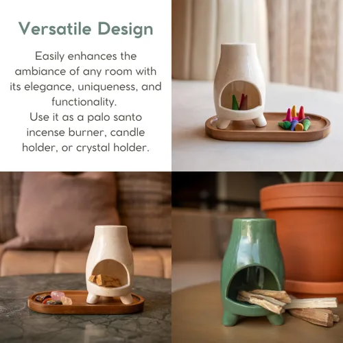 Miniatura 3 de Mini-Chiminea - Soporte de Palo Santo hecho a mano, quemador de incienso y atrapa cenizas para palitos de Palo Santo o incienso, decoración única