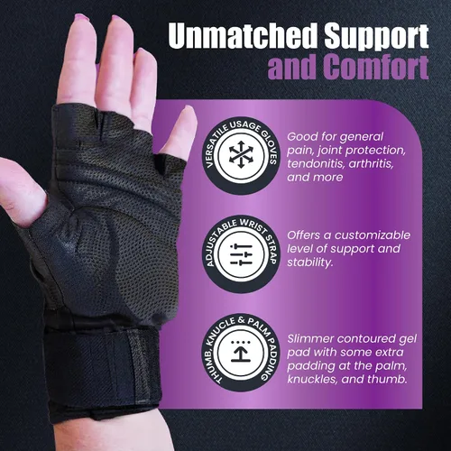 Miniatura 5 de Guantes de muñeca asegurados estilo Fusión - Guantes acolchados de gel, guantes de entrenamiento con soporte para muñeca, guantes de yoga, guantes