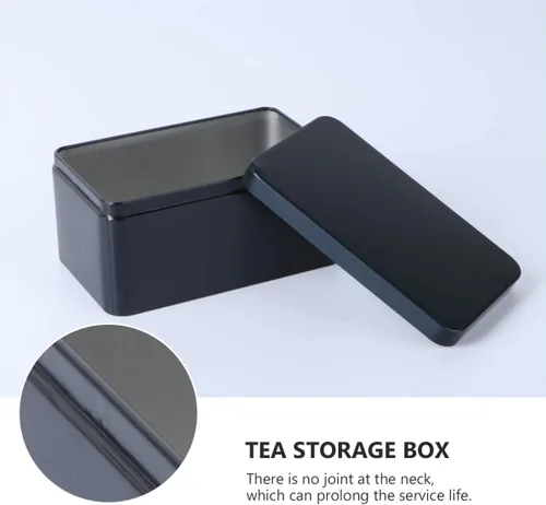 Miniatura 5 de DOITOOL Caja rectangular de almacenamiento de té de hojalata de 5.11 x 3.14 x 2.55 pulgadas, contenedor portátil de metal pequeño para hojas de té
