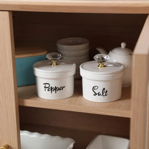 Miniatura 5 de Tazones de sal y pimienta con tapa de cristal, recipiente de cerámica de 12.5 onzas para encimera, decoración de cocina de granja, juego de 2 Dorado