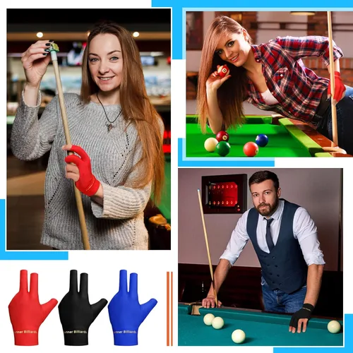 Miniatura 4 de Junkin - 15 guantes de billar con 3 dedos, guantes de billar, elásticos, para hombre y mujer