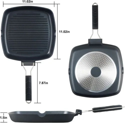 Miniatura 6 de SKITCHN Sartén Parrilla Antiadherente con Mango Plegable - Sartén KBBQ Compatible con Inducción para Estufas, Parrilla BBQ Cuadrada