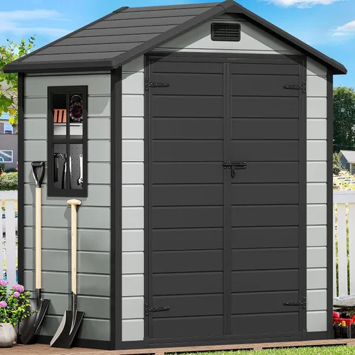 Miniatura 17 de DWVO Cobertizo de almacenamiento alto para exteriores de 50 pies cúbicos con 2 estantes, cobertizo vertical de herramientas de 4.3 x 2 x 5.5 pies