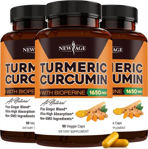 Miniatura 2 de NEW AGE Curcumina de cúrcuma con cápsulas de bioperina, apoyo natural para articulaciones y saludable con 95% curcuminoides estandarizados