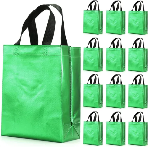 Miniatura 17 de 12 unidades de bolsas de regalo reutilizables no tejidas con asas para recuerdos de fiesta de 8 pulgadas de ancho x 4 pulgadas de largo x 10 Mix