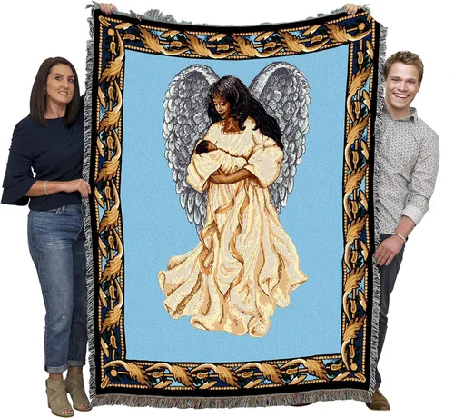 Miniatura 20 de Pure Country Weavers Angelic Trio - Manta con diseño de tres ángeles tocando música, manta cuadrada para regalo, tejida de algodón, fabricada