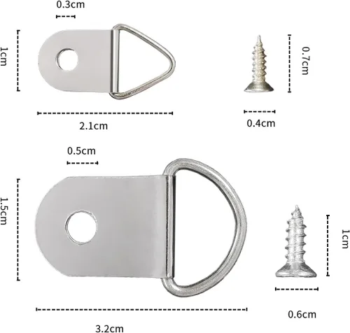 Miniatura 2 de 200 ganchos de fotos de anillos en D resistentes, anillos en D de doble agujero con tornillos a granel para colgar fotos, pinturas, obras de arte