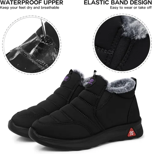 Miniatura 3 de SHIBEVER Botas de nieve de invierno para mujer botas de tobillo con forro de piel cálida negra y cómodas e impermeables para exteriores