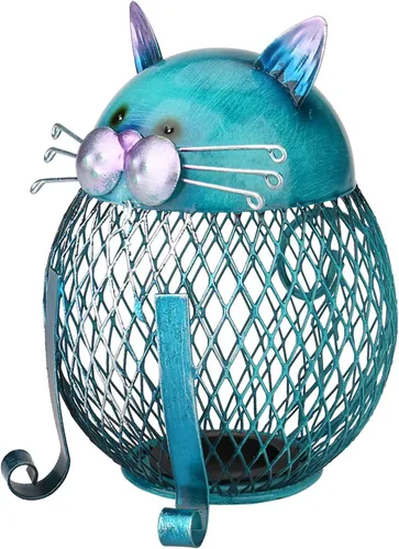 Miniatura 2 de Kavolet Alcancía de metal para niños y adultos, caja de metal con forma de gato, banco de dinero, adorno de artesanía artesanal, cumpleaños