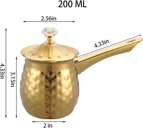 Miniatura 6 de 7 Oz Acero Inoxidable Café Turco Cezve, Oro Ibrik con Mango, 200 Ml