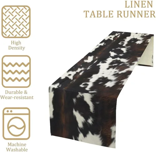 Miniatura 4 de Camino de mesa con estampado de vaca, camino de mesa estilo occidental con estampado de cuero de vaca en blanco y negro, decoración de mesa