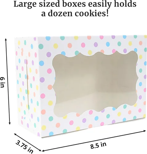 Miniatura 3 de Perfect Occasion Cajas de galletas de lunares, paquete de 12 unidades, cajas de galletas de lunares pastel con ventana, para Pascua, cumpleaños