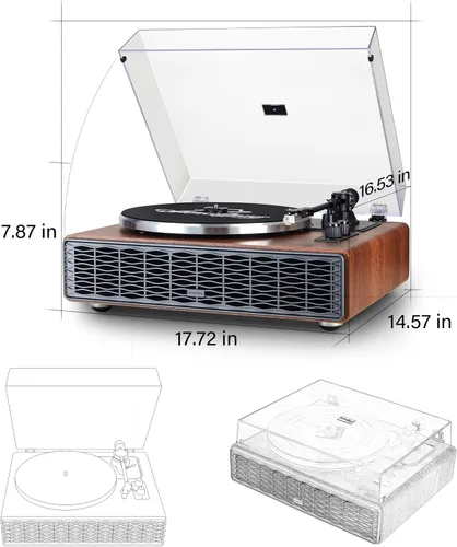Miniatura 9 de Annesburg Reproductor de Discos de Vinilo, Tocadiscos Bluetooth con Altavoces Incorporados para Discos de Vinilo, Alta Fidelidad con Transmisión por