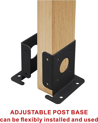 Miniatura 3 de Juego de 8 soportes de base de poste de pérgola para valla de madera, para 4 x 4 (real: 3.5 x 3.5), soportes de base de anclaje negros ajustables