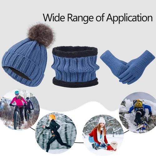 Miniatura 7 de Conjunto de guantes de invierno para mujer, gorro de forro polar, bufanda para pantalla táctil, guante 3 en 1