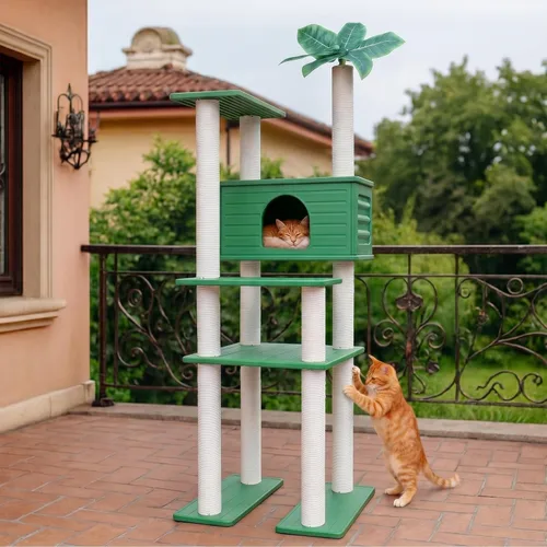 Miniatura 8 de Torre para gatos resistente a la intemperie de 68.9 pulgadas de alto, árbol para gatos de varios niveles, condominio grande para gatos con tablero
