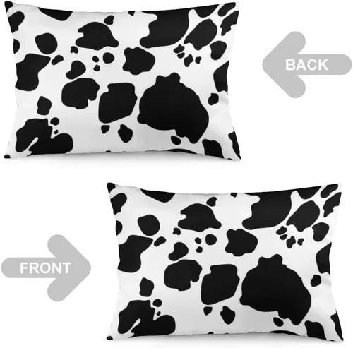 Miniatura 5 de Juego de 2 fundas de almohada con estampado de vaca, tamaño Queen, color blanco y negro, fundas de almohada lumbar, fundas decorativas estándar