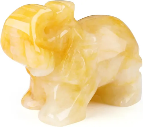 QINJIEJIE Cristales de jade amarillo, decoración de elefante, bonitas piedras de escritorio, figurita, gemas naturales, decoración de la suerte,
