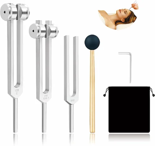 Juego de diapasones (128 Hz, 256 Hz, 512 Hz), diapasones de afinación corporal, juego de chakras, para terapia médica de sanación de sonido,