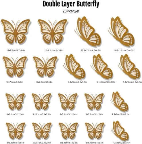 Miniatura 2 de 20 calcomanías de pared con mariposas 3D, calcomanías de papel de doble capa, calcomanías de mariposa extraíbles para decoración de salas de estar
