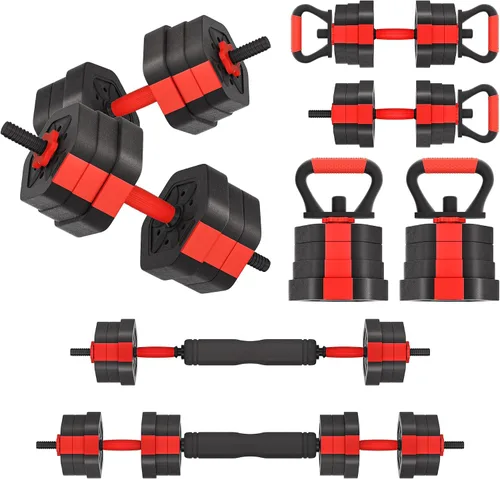 Miniatura 13 de VIVITORY Juego de mancuernas de pesos ajustables, pesas libres con conector, juego de mancuernas ajustables antideslizantes, barra para gimnasio