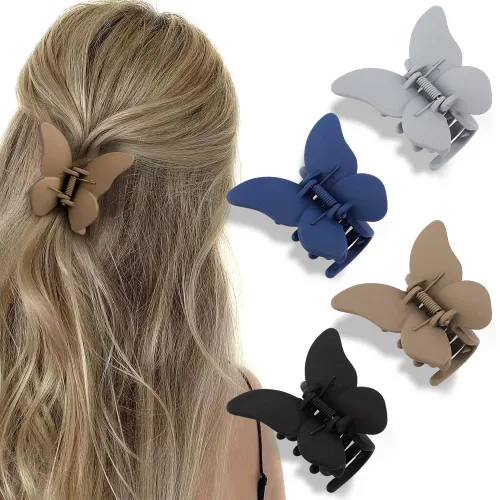 ATODEN Pinzas para el cabello de mariposa, 4 pinzas mate para cabello grueso, mediano y fino, accesorios para el cabello de niñas