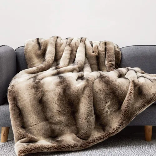 Miniatura 6 de Eikei Manta de lujo de piel sintética súper suave, de gran tamaño, gruesa, cálida, afgana, reversible a terciopelo de felpa en lobo gris tostado