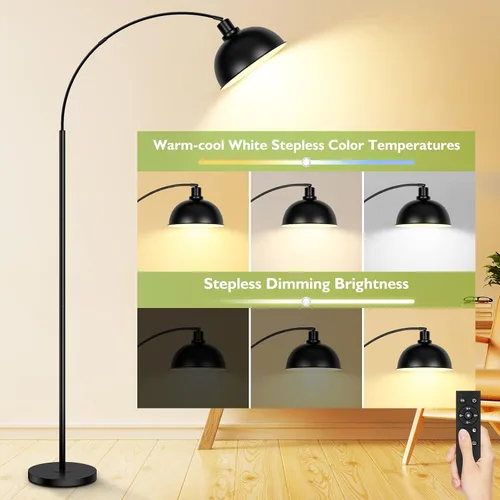 Miniatura 3 de Lámparas de pie de arco para sala de estar, moderna lámpara de pie alta con control remoto, lámpara de pie negra regulable continua con pantalla